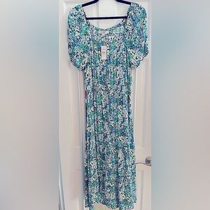 LOFT Floral Flowy Midi Dress